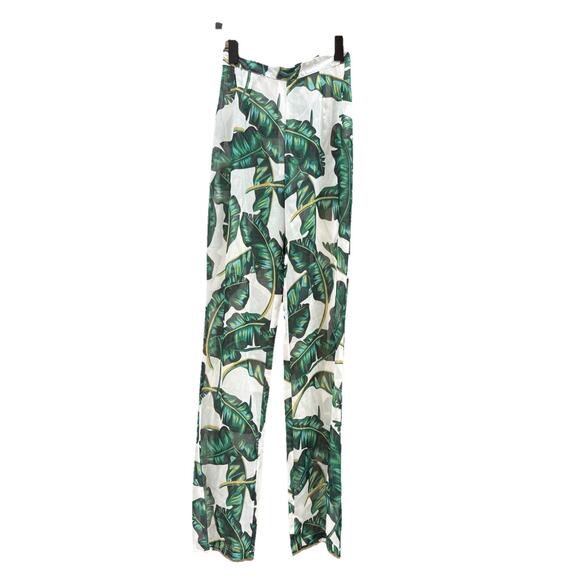 Pretty Little Thing Size 2 Tropical Palm Sheer Swim Miami Wide Leg Pant, Size 2 - Picture 1 of 6